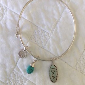 Stella & Dot Silver Bangle Bracelet with 3 Charms